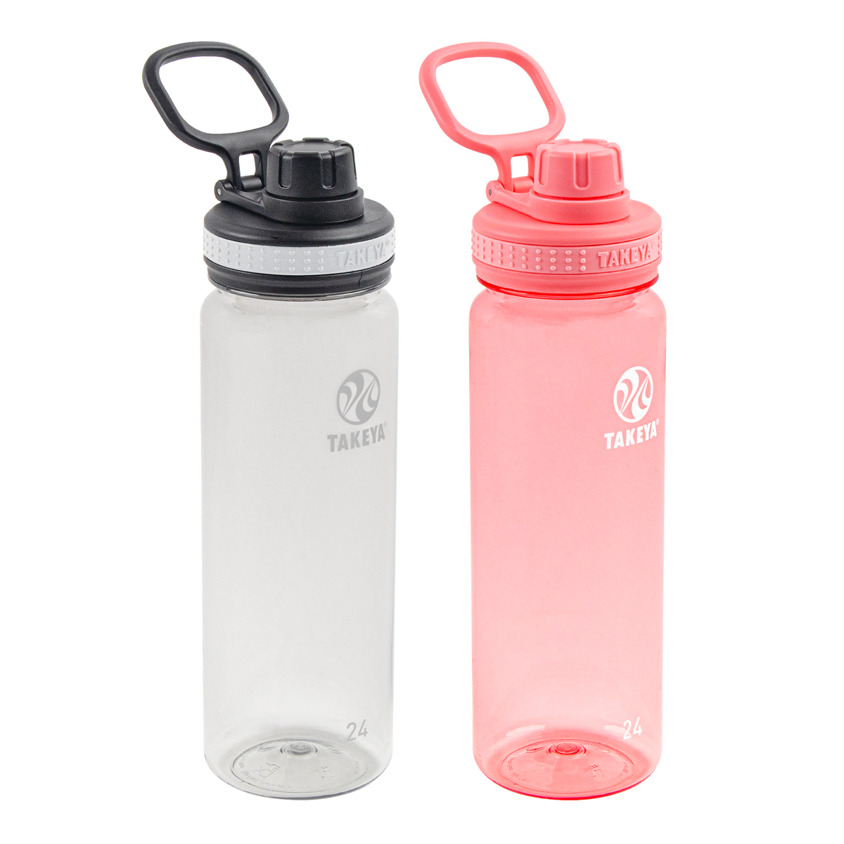 Tritan Water Bottle Bundle With Spout Lid (2 Pack) I1 — 24oz / Clear/Flutter Pink